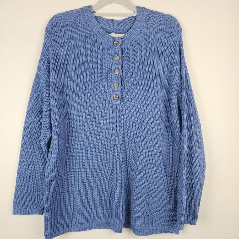 Aerie ribbed henley sweater sz S oversized blue cotton